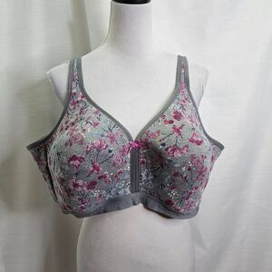 Cacique Gray and Pink Floral Lightly Lined No Wire Bra Size 52C